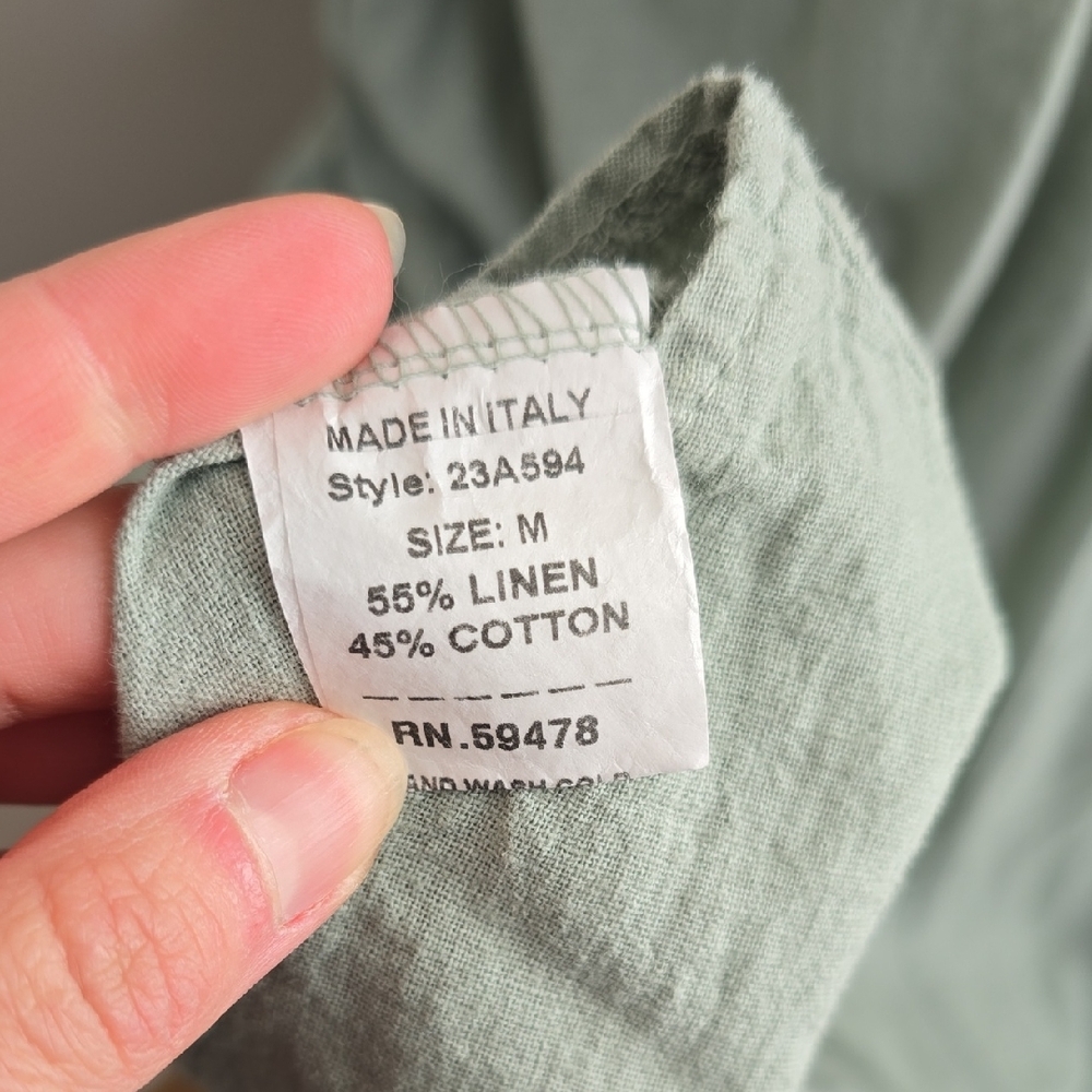 Francesca Bettini Sage Grewn Linen/cotton Blend Midi A Line Tie Back Dress Med - Picture 6 of 6